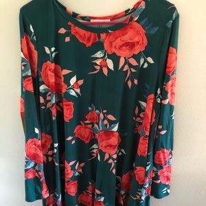 Knee length floral dress with elbow patches